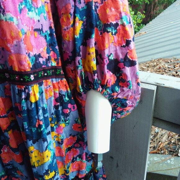 Anthro Tiered Puff Sleeve Cottagecore Prairie Boho Floral Midi Dress - Picture 8 of 9